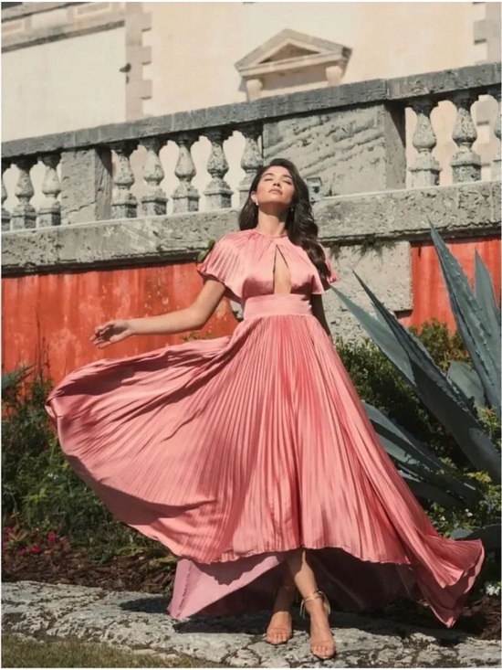 Dresses & Skirts - Mac Duggal Pleated Satin Maxi Dress - Rose Pink